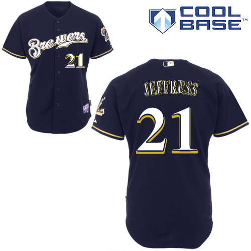 Jeremy Jeffress #21 MLB Jersey-Milwaukee Brewers Men's Authentic Alternate Navy Cool Base Baseball Jersey